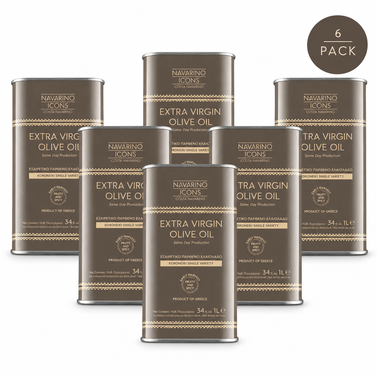 Navarino Icons Extra Virgin Olive Oil, 1000ml tin of 6 pieces